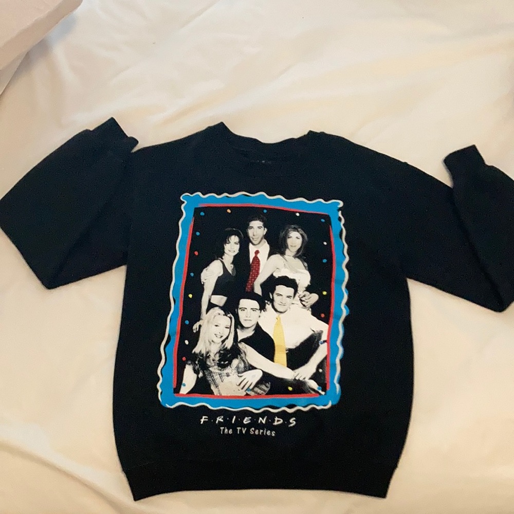 FRIENDS Black Crewneck Sweater with Color Photo Print